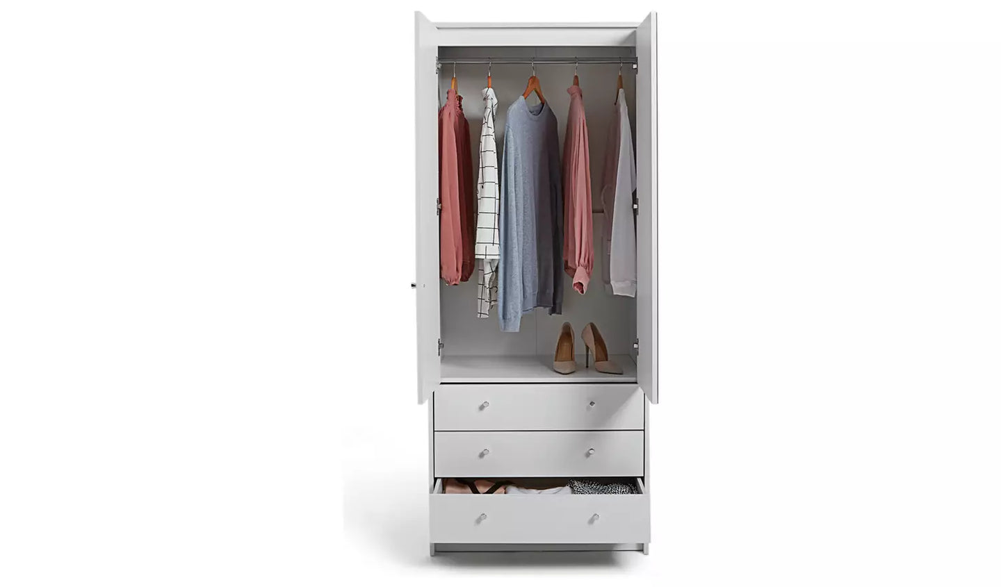 Malibu 2 Door 3 Drawer Mirror Wardrobe - White
